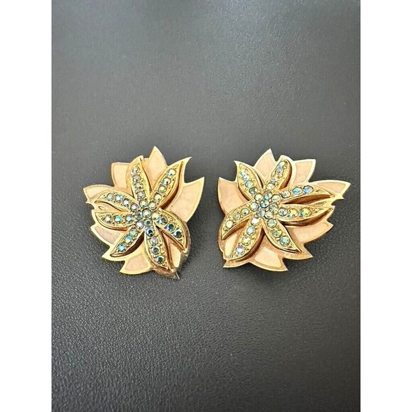 Vintage Edgar Berebi Blue AB Gold tone Metal Clip Earrings - Clip on - Picture 6 of 6